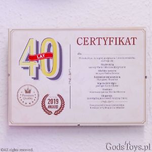 Certyfikat na 40 urodziny dla kobiety prezent na urodziny