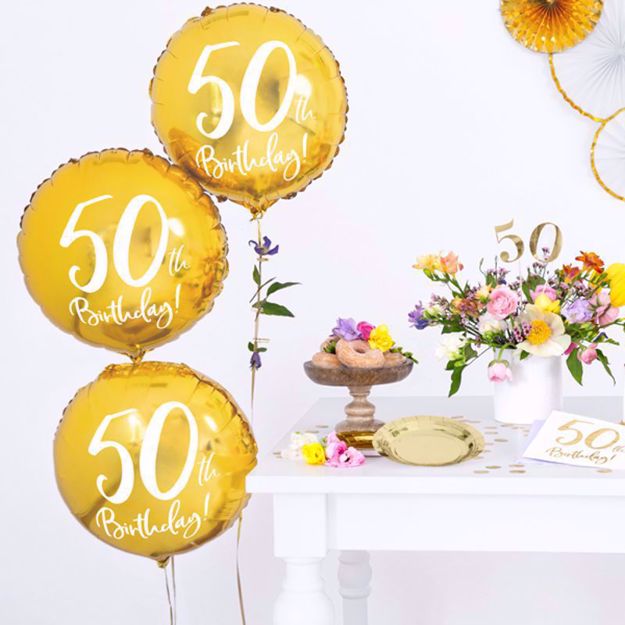 Złoty Balon Foliowy 50 gadżety na urodziny rodziców