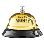 Biurkowy Dzwonek z napisem Ring for Money. Dzwonek na kasę.
