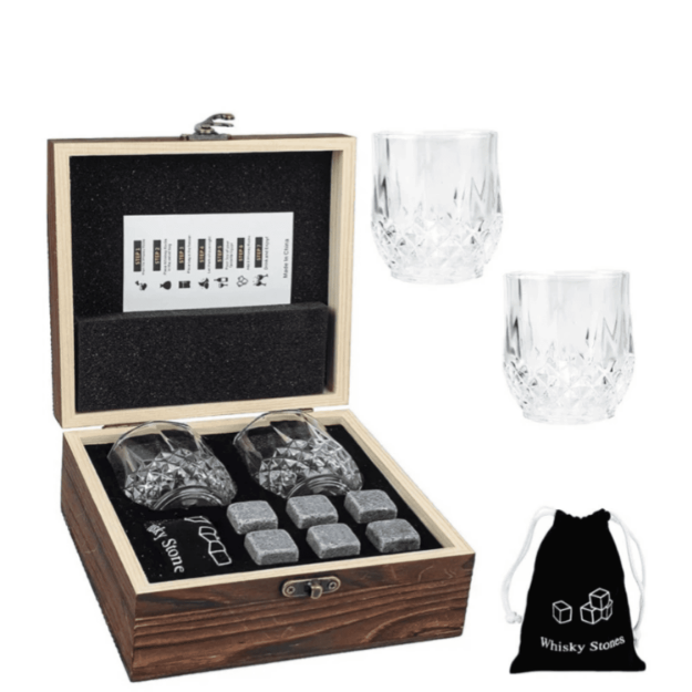 zestaw whisky 2 szklanki i kamienie