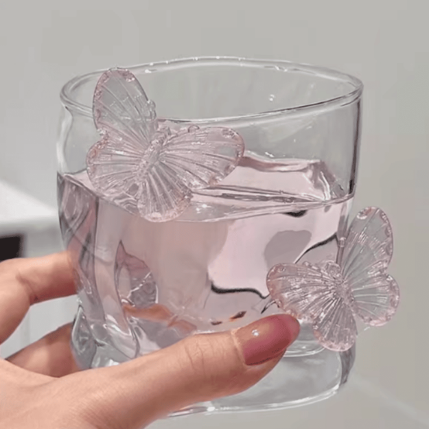 szklanka kryształowa z motylami różowymi 250 ml