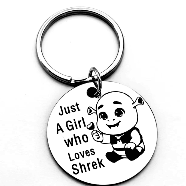 brelok shrek stal nierdzewna okrągły napis