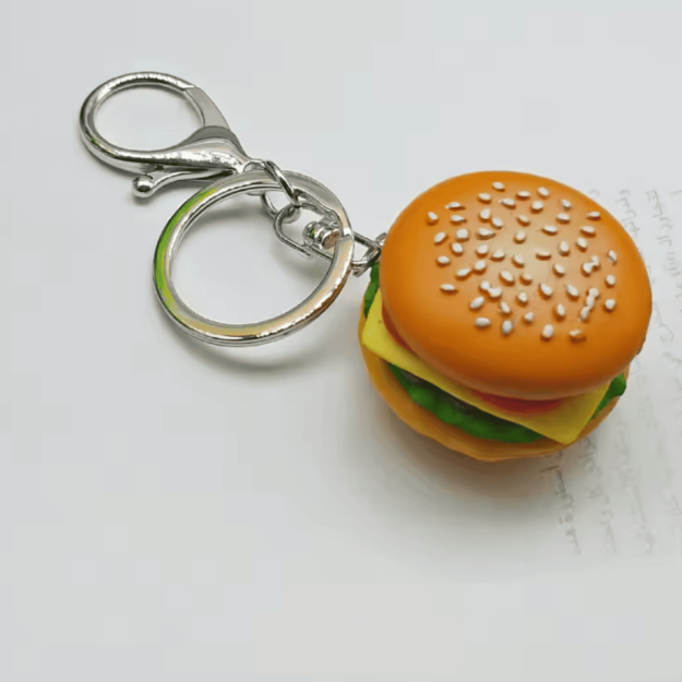 Brelok hamburger żywica jedzenie śmieszny srebrny