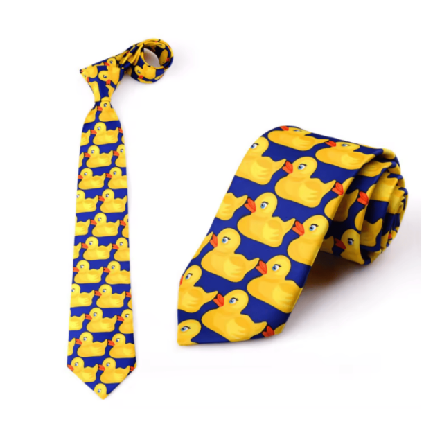 Krawat w kaczuszki żółty śmieszny gumowa kaczka prezent