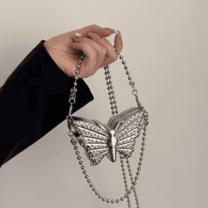 Srebrna torebka motyl diamentowa metalowa z łańcuszkiem premium   
