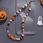Smycz Halloween dynia czaszka koralikowa 40 cm