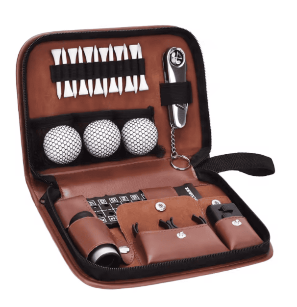 Zestaw akcesoriów golfowych w skórzanym etui – luksusowy prezent dla golfisty