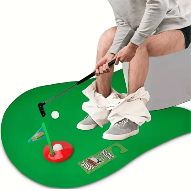 Zestaw Toilet Golf – mini golf do łazienki z matą i kijem