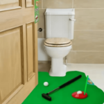 Zestaw Toilet Golf – mini golf do łazienki z matą i kijem