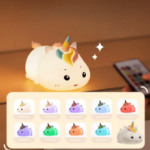 Lampka jednorożec LED – silikonowa nocna lampka RGB z pilotem