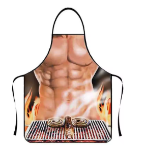 Fartuch Muscle BBQ – fartuch z nadrukiem umięśnionego torsu i grilla
