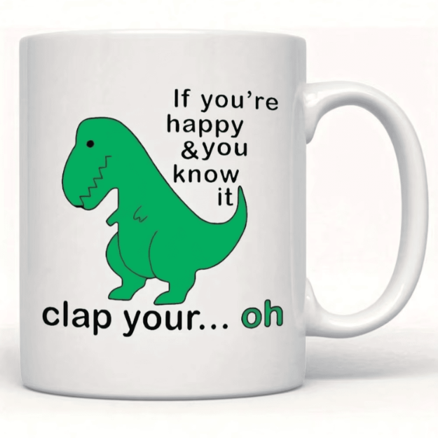 Kubek dinozaur „Clap your... oh” – śmieszny kubek 320 ml dla fana humoru
