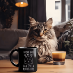 Kubek I work hard so my cat 350 ml czarny prezent dla kociarza