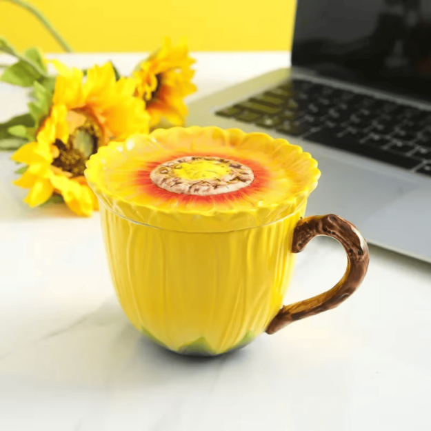 Kubek słonecznik 360 ml ceramiczny z pokrywką prezent