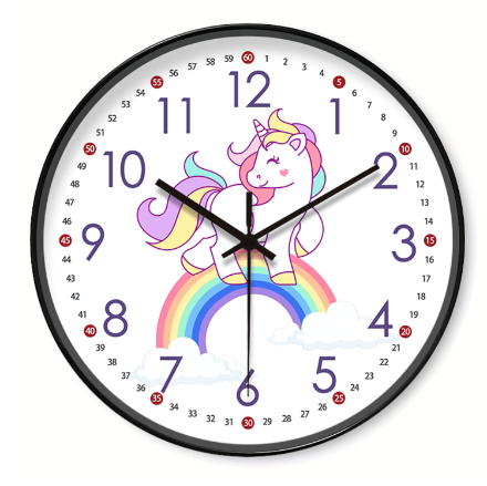 Zegar ścienny Jednorożec – kolorowy zegar dla dzieci Zegar ścienny Jednorożec – kolorowy zegar dla dzieci 20 cm