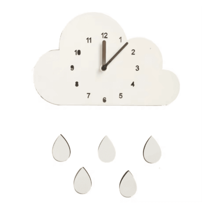 Zegar ścienny Chmurka – drewniany zegar dla dzieci Zegar ścienny Chmurka – drewniany zegar dla dzieci z kropelkami