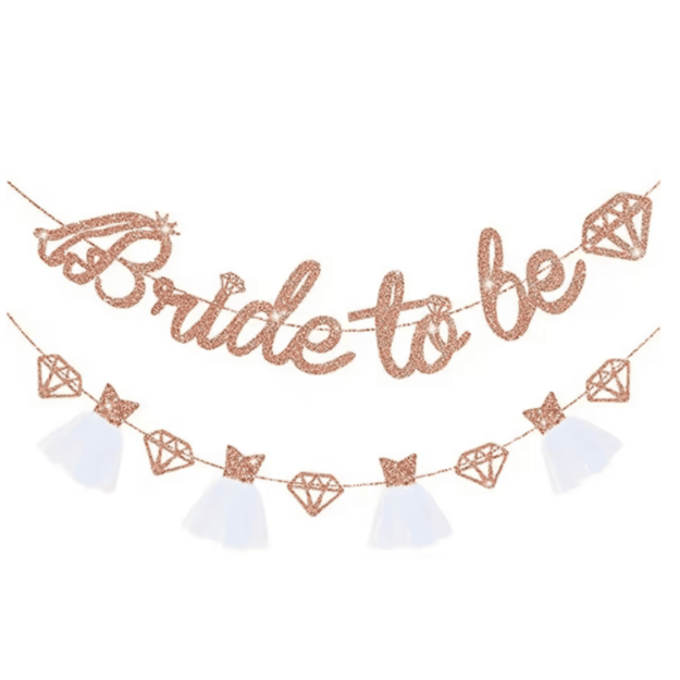 Baner Bride To Be rose gold – błyszcząca girlanda na wieczór panieński
