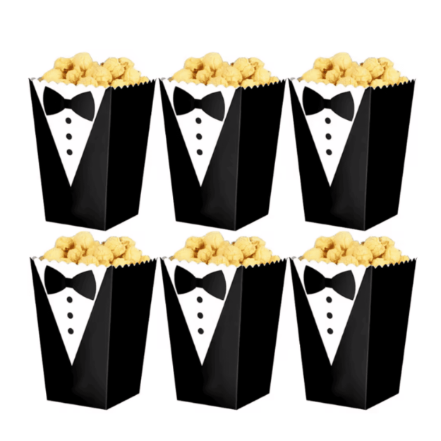 Pudełka popcorn smoking czarne 6 sztuk dekoracja