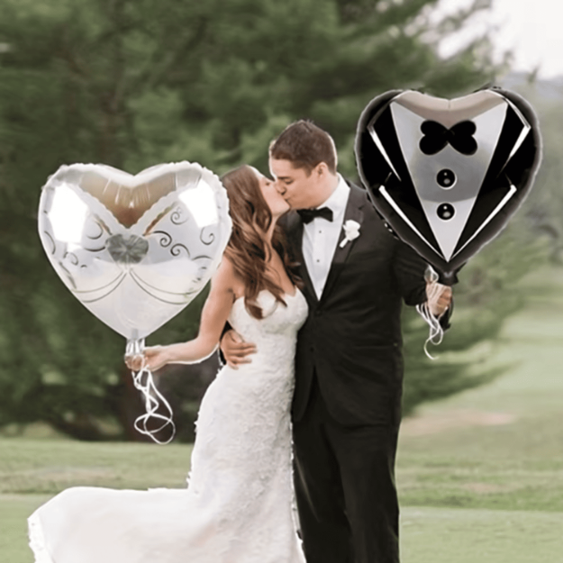 Balony Ślubne Garnitur i Suknia – zestaw 2 serc 45 cm