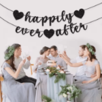 Baner Happily Ever After – brokatowy napis ślubny i panieński