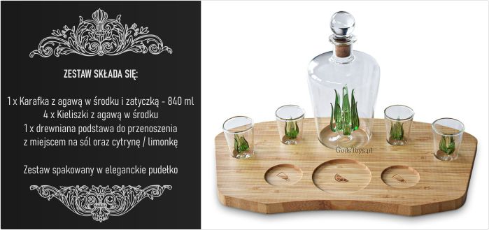 Zestaw do Tequili GodsToys Karafka i Kieliszki z Agawą